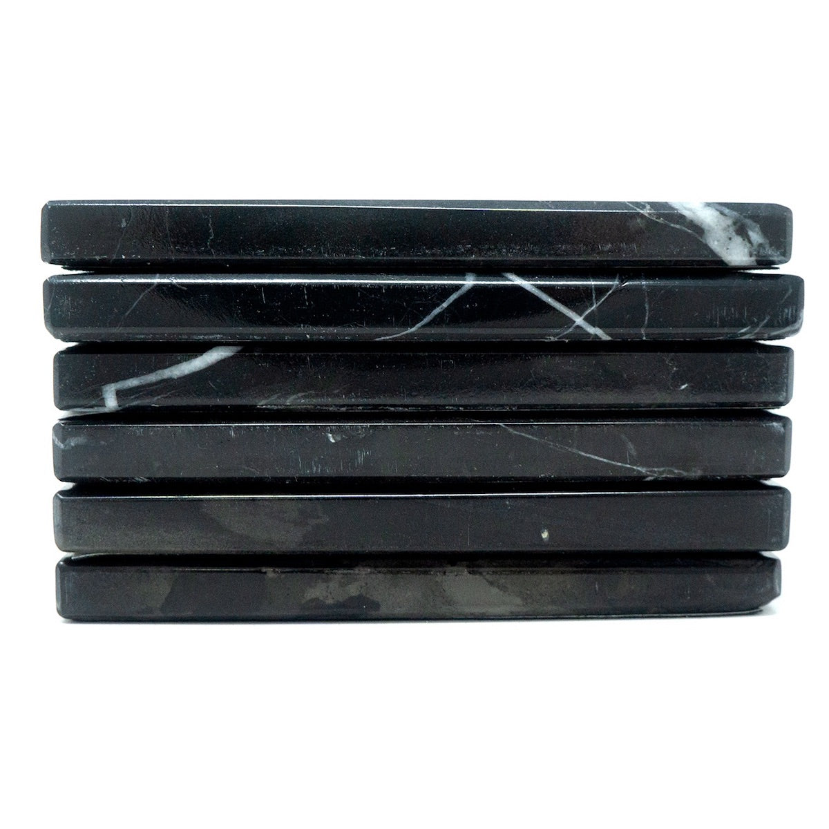 Juego de 6 Portavasos con caja de almacenamiento para vasos y bebidas frías o calientes de Mármol natural en Negro Monterrey