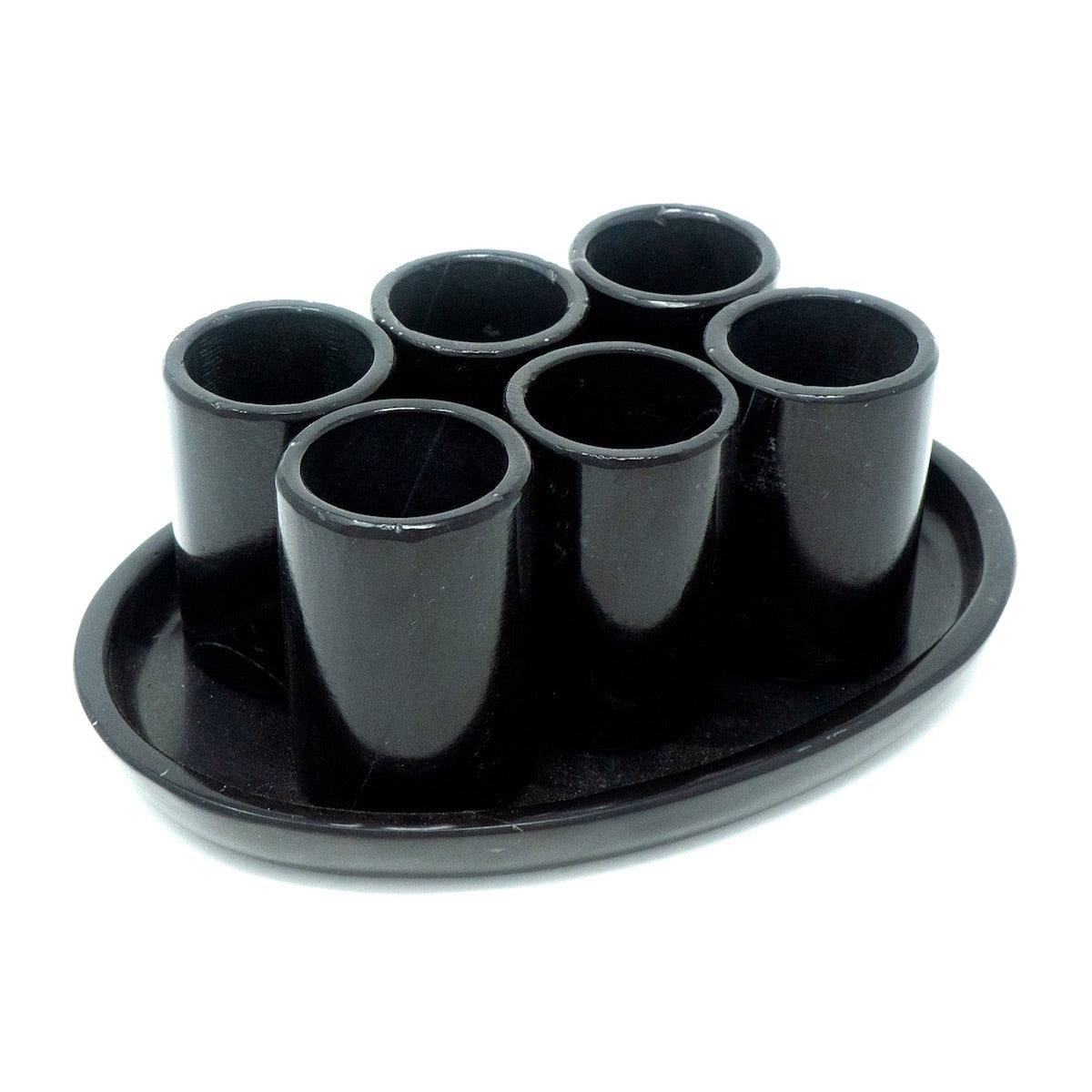 Juego de 6 Tequileros de Mármol Natural con Base en Negro Monterrey