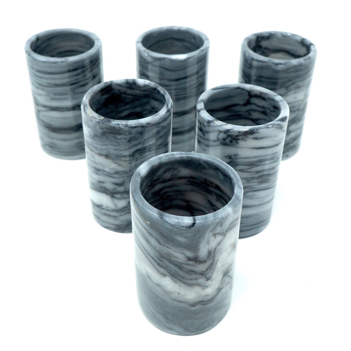 Juego de 6 Tequileros de Mármol Natural con Base en Gris Mazahua