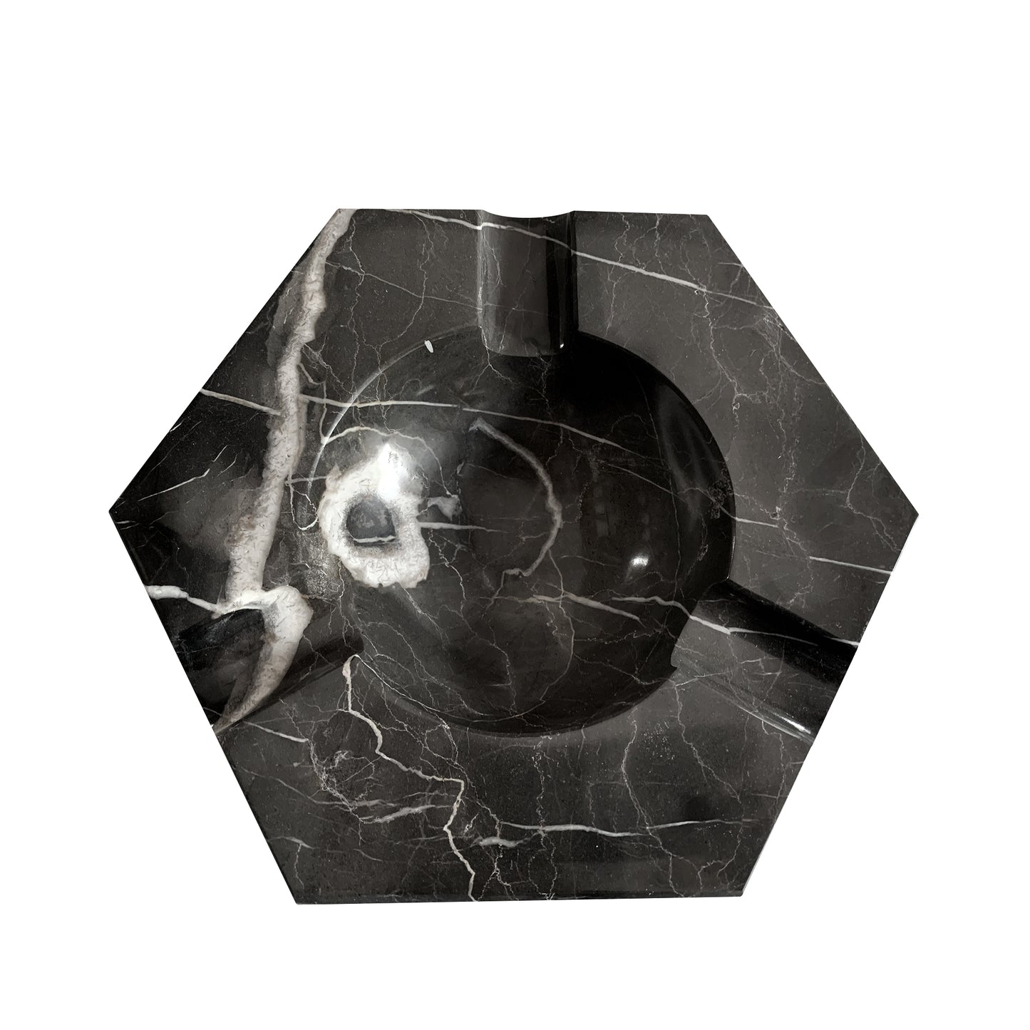 Cenicero para Puro Hexagonal de Mármol Natural Negro Monterrey