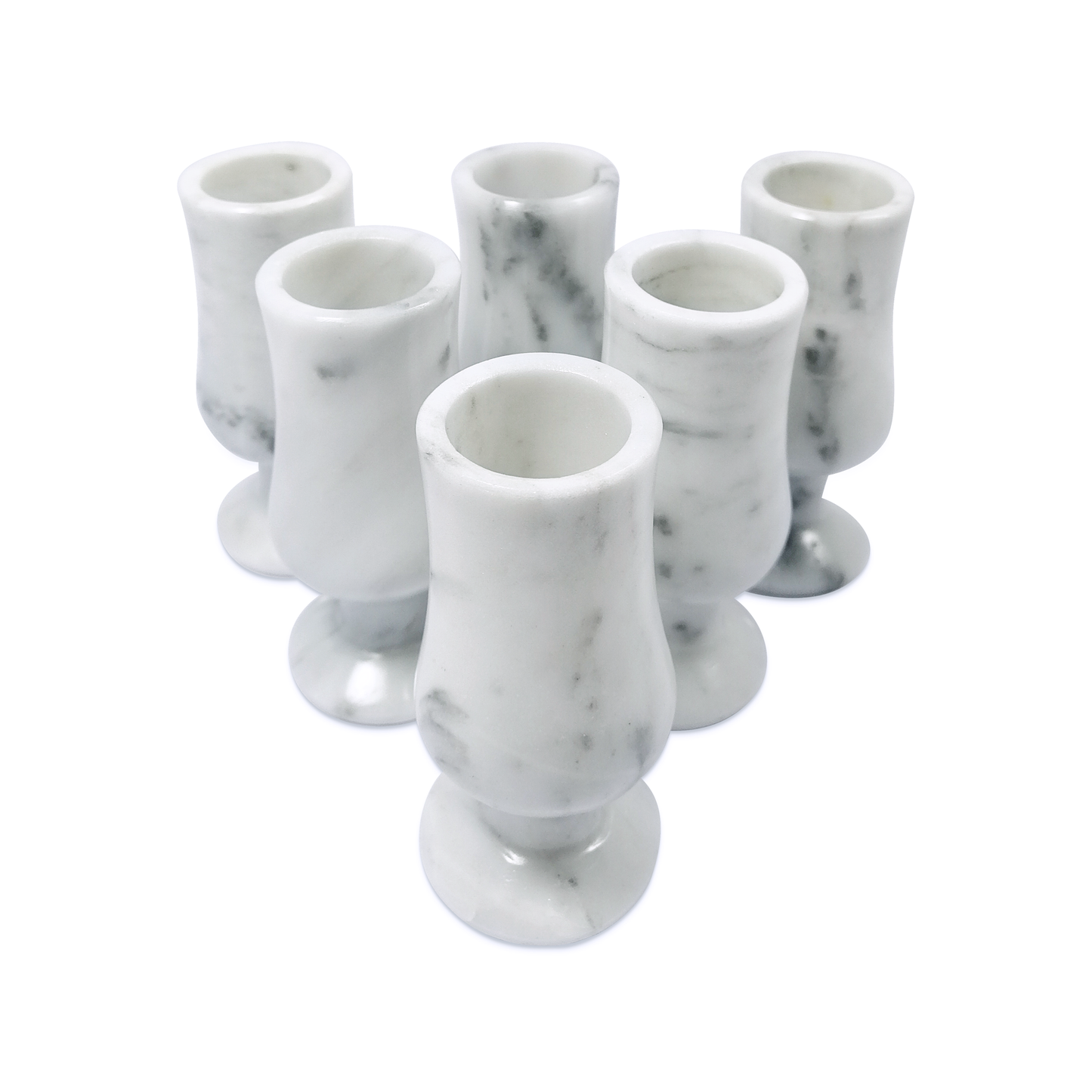 Juego de 6 Tequileros de copa curvo con base de Mármol Natural en Blanco Bego