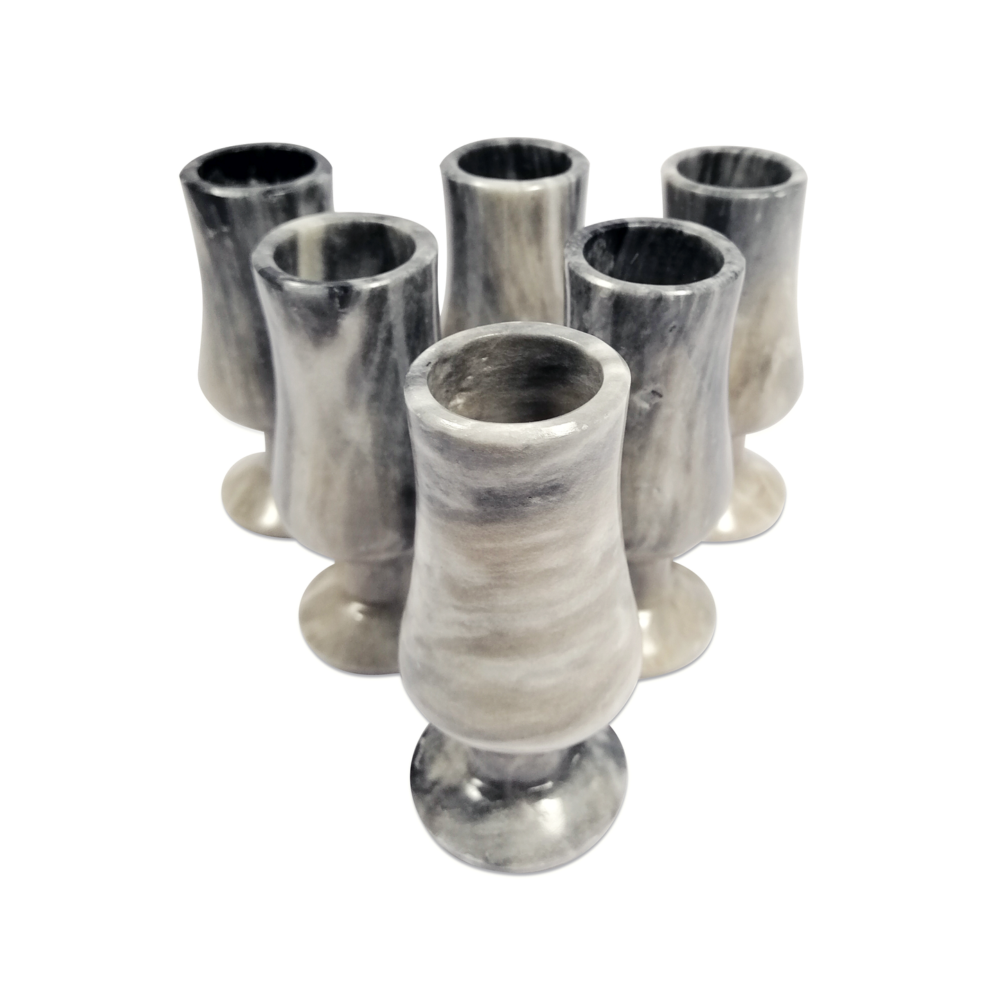 Juego de 6 Tequileros de copa curvo con base de Mármol Natural en Gris Mazahua