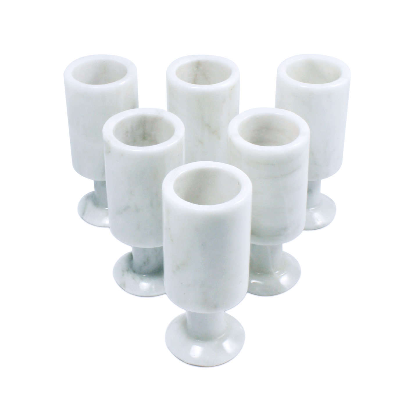Juego de 6 Tequileros de copa liso con base de Mármol Natural en Blanco Bego