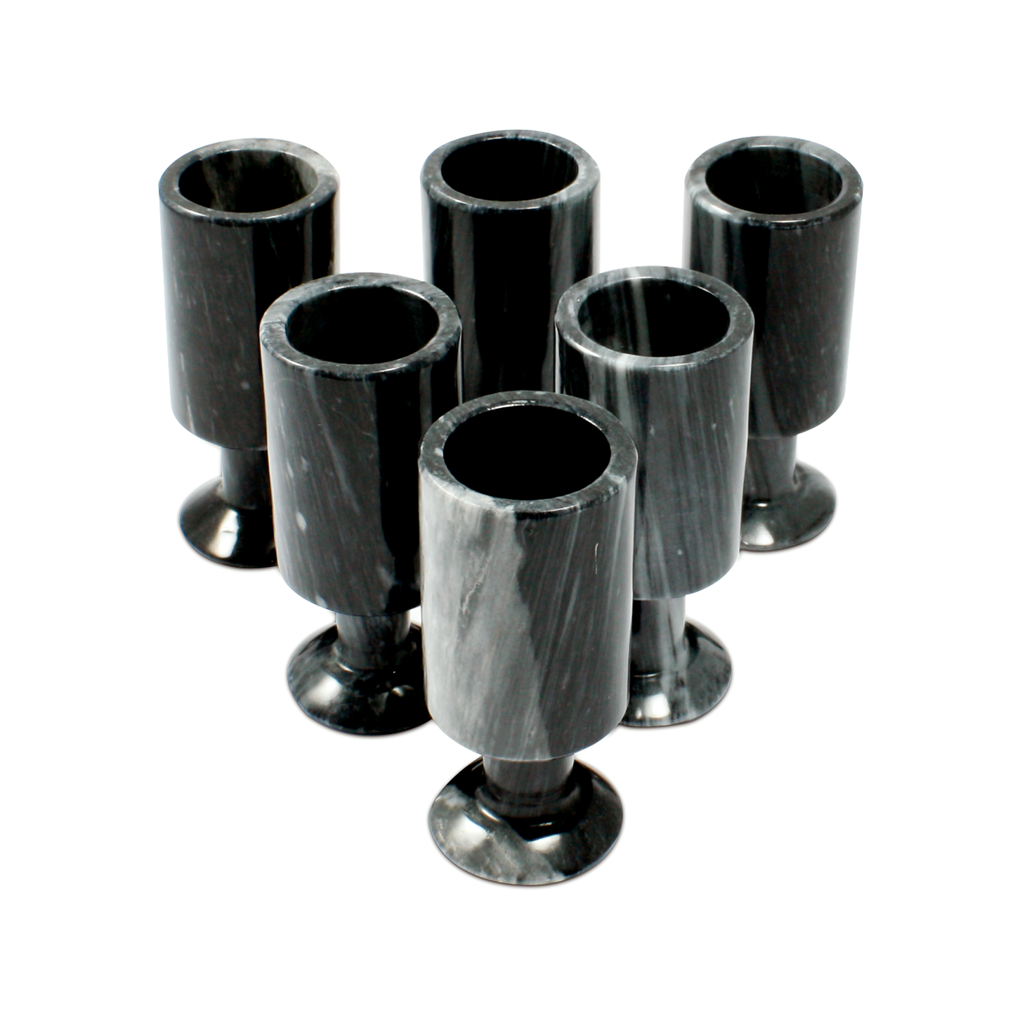 Juego de 6 Tequileros de copa liso con base de Mármol Natural en Gris Mazahua