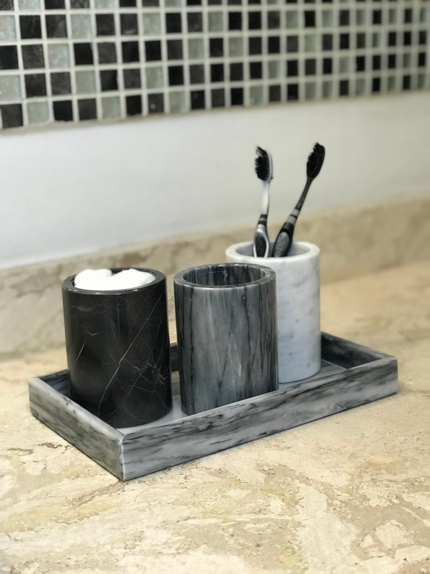 Vaso para Cotonetes de Mármol Natural Blanco Bego