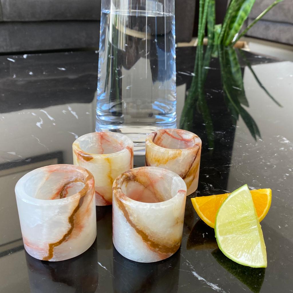 Juego de 4 Vasos mezcaleros de Mármol / Ónix natural