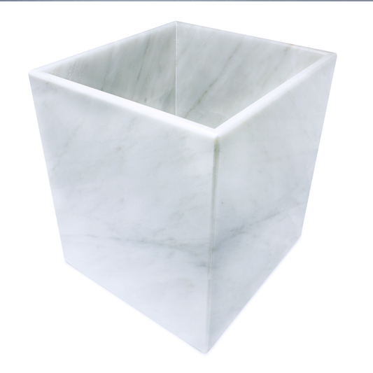 (Outlet)Bote de Basura 20 cm x 20 cm x 23 cm de Mármol Natural Blanco Variado