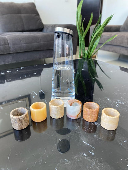 Juego de 4 Vasos mezcaleros de Mármol / Ónix natural