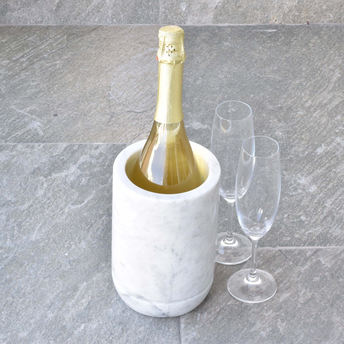 Enfriador de botellas para vino, vino espumoso, champán y bebidas hecho de Mármol natural en Blanco Bego