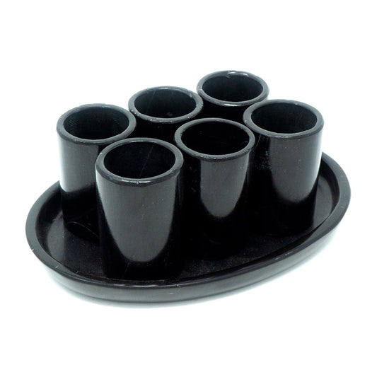 Juego de 6 Tequileros de Mármol Natural con Base en Negro Monterrey